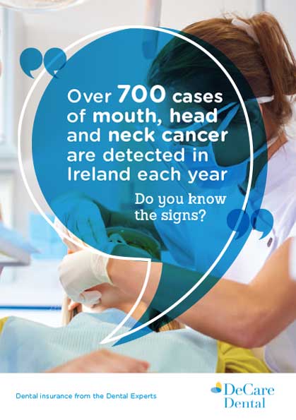 Brochure cover from DeCare that looks at the signs of mouth, neck and head cancer