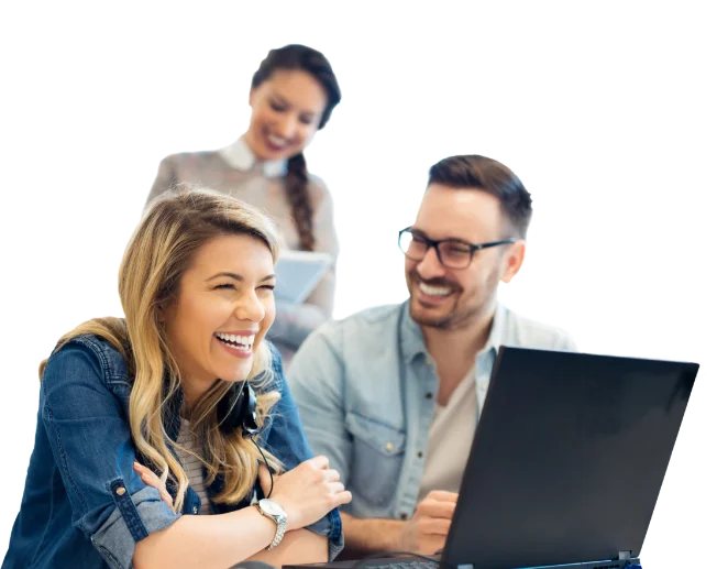 smiling staff with laptop