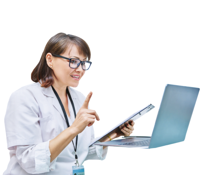 smiling dental woman with laptop