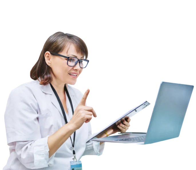 smiling dental woman with laptop