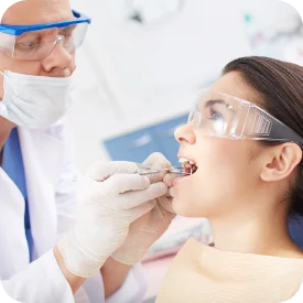 dental operation with visor glasses