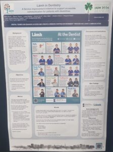 Poster that won the June Nunn Award. Featuring Lámh at the Dentist signs.